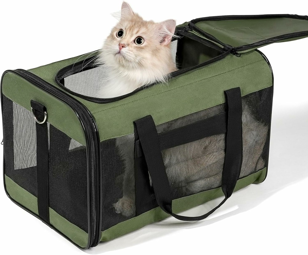 Sac de transport souple pliable pour chat ou petit chien vert