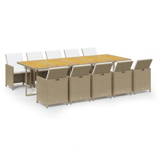 Ensemble à manger de jardin coussins 11pcs résine tressée beige