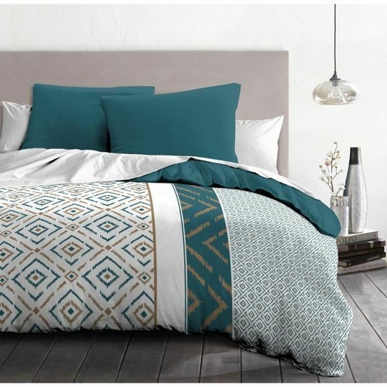 Parure de couette microfibre - housse de couette 240 x 260 + 2 taies oreiller 63 x 63 - bleu canard