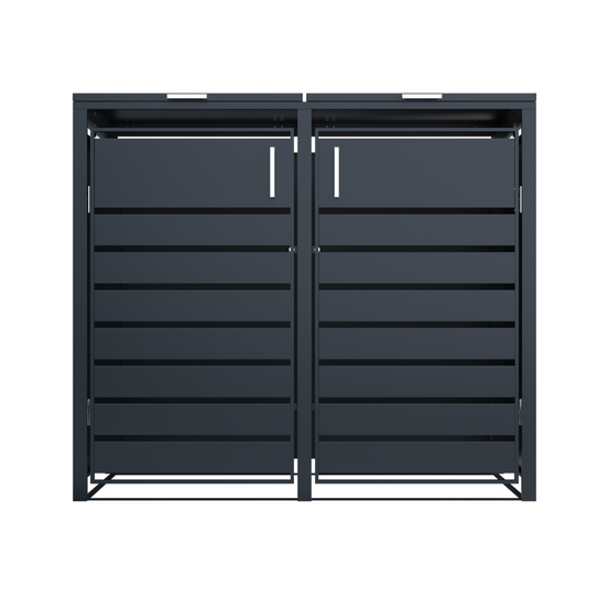 Abri double bacs gris – toit plat – acier galvanisé renforcé avec vérins à gaz