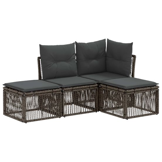 Ensemble de canapé de jardin 4 pc gris polyrotin