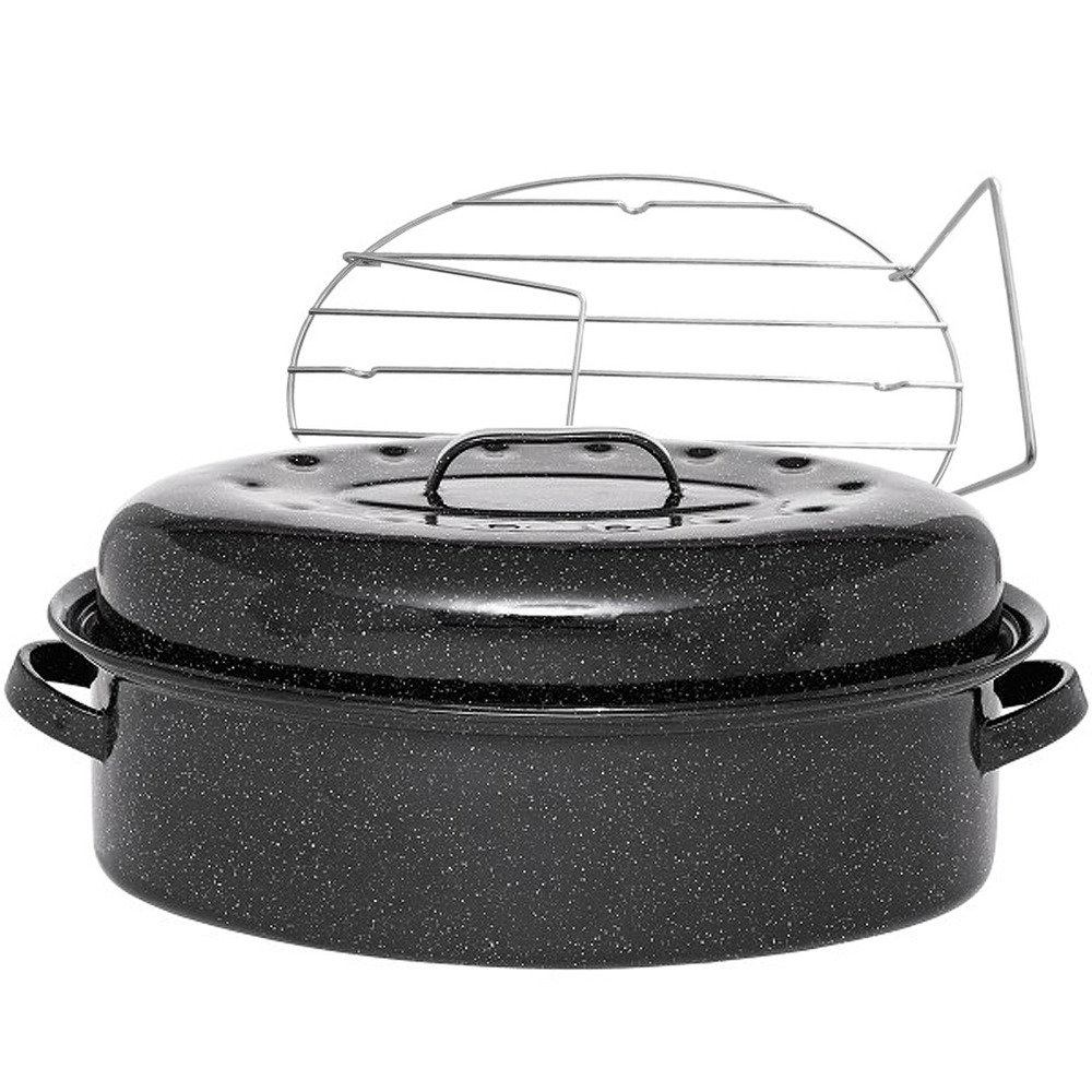 Cocotte ovale en acier carbon 46x31cm + grille - 0509+2005