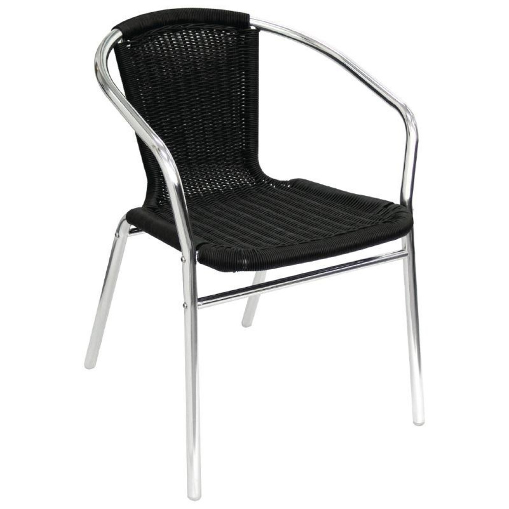 Fauteuils en rotin noir et aluminium empilables bolero - lot de 4