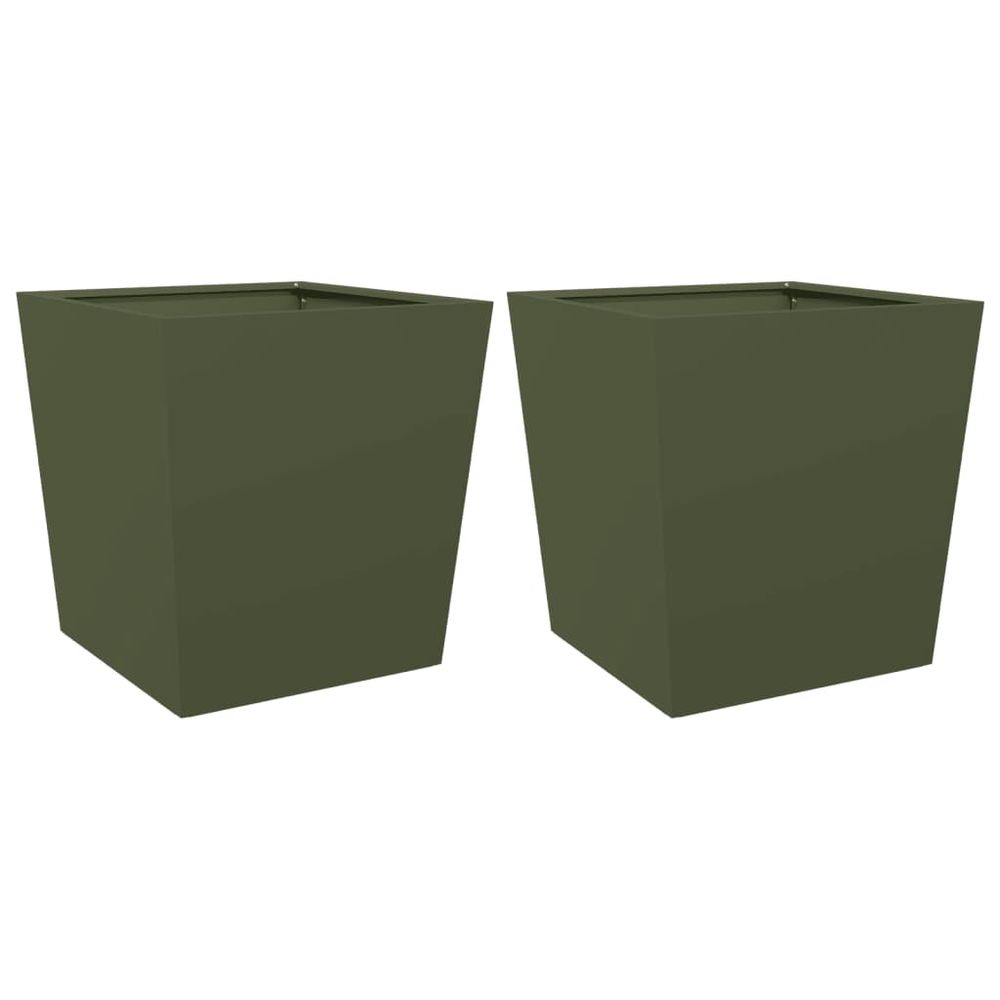 Jardinières 2 pcs vert olive 50x50x50 cm acier