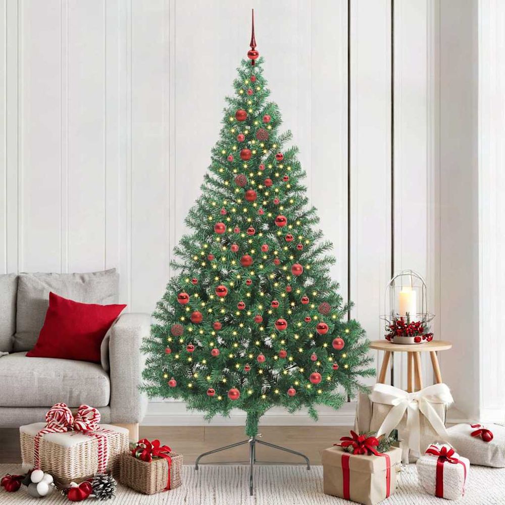 Grand sapin de noël artificiel 210 cm pvc lumineux avec kit de boules