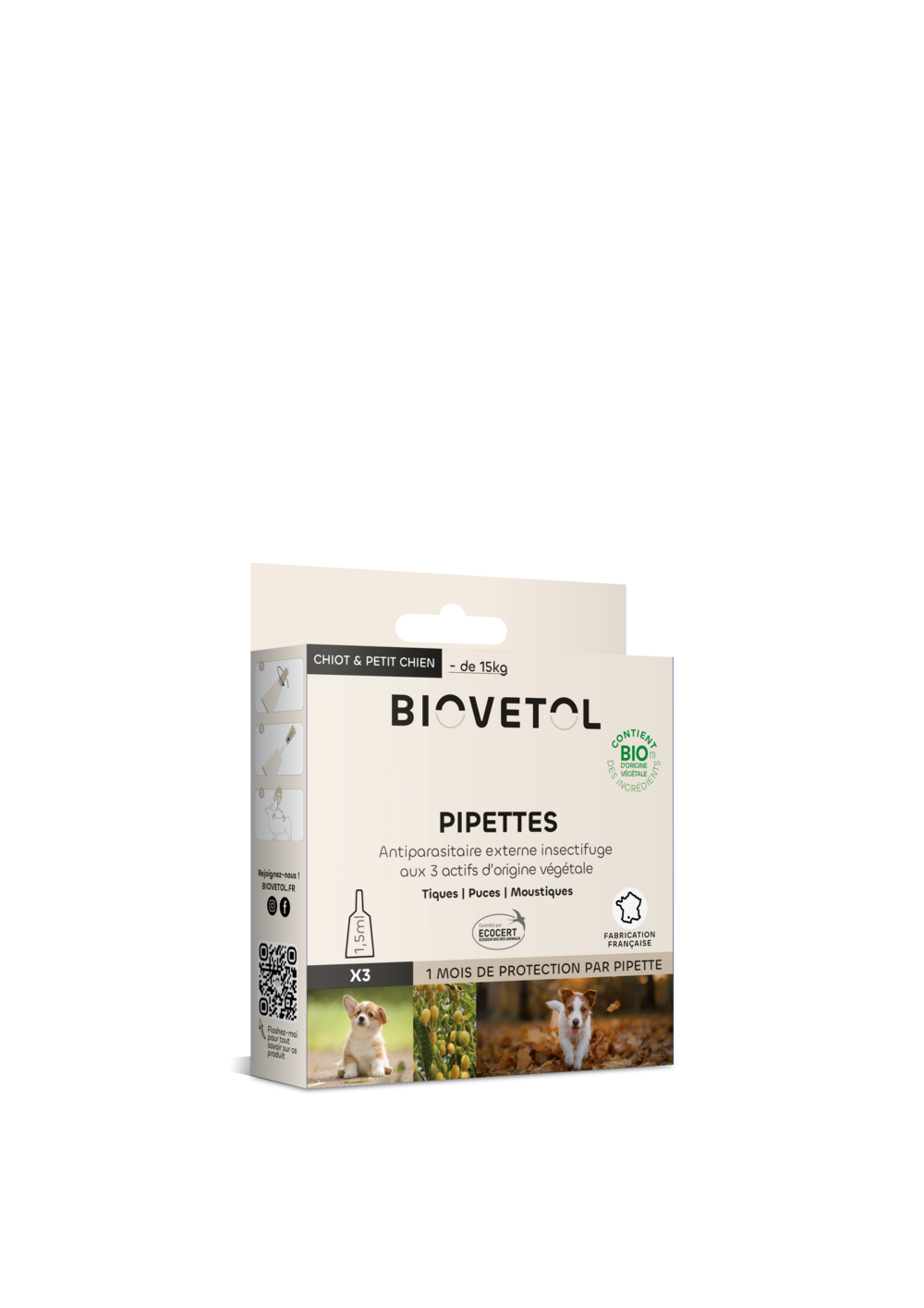 Pipettes anti puces chiot petit chien biocertifié ecocert - 3 pipettes+1 offerte 1,5ml