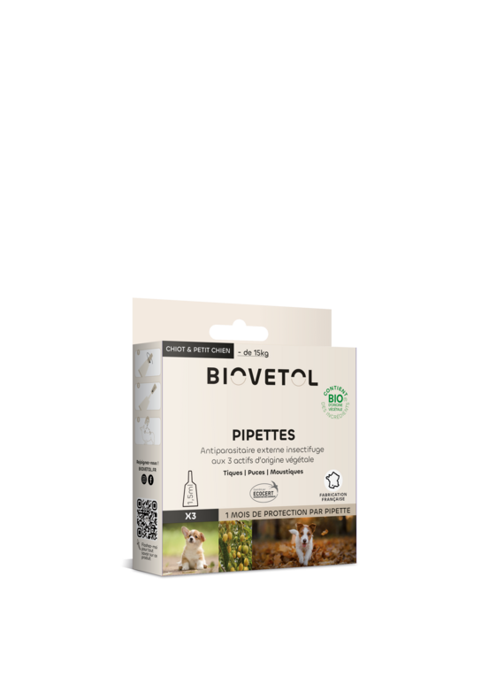 Pipettes anti puces chiot petit chien biocertifié ecocert - 3 pipettes+1 offerte 1,5ml