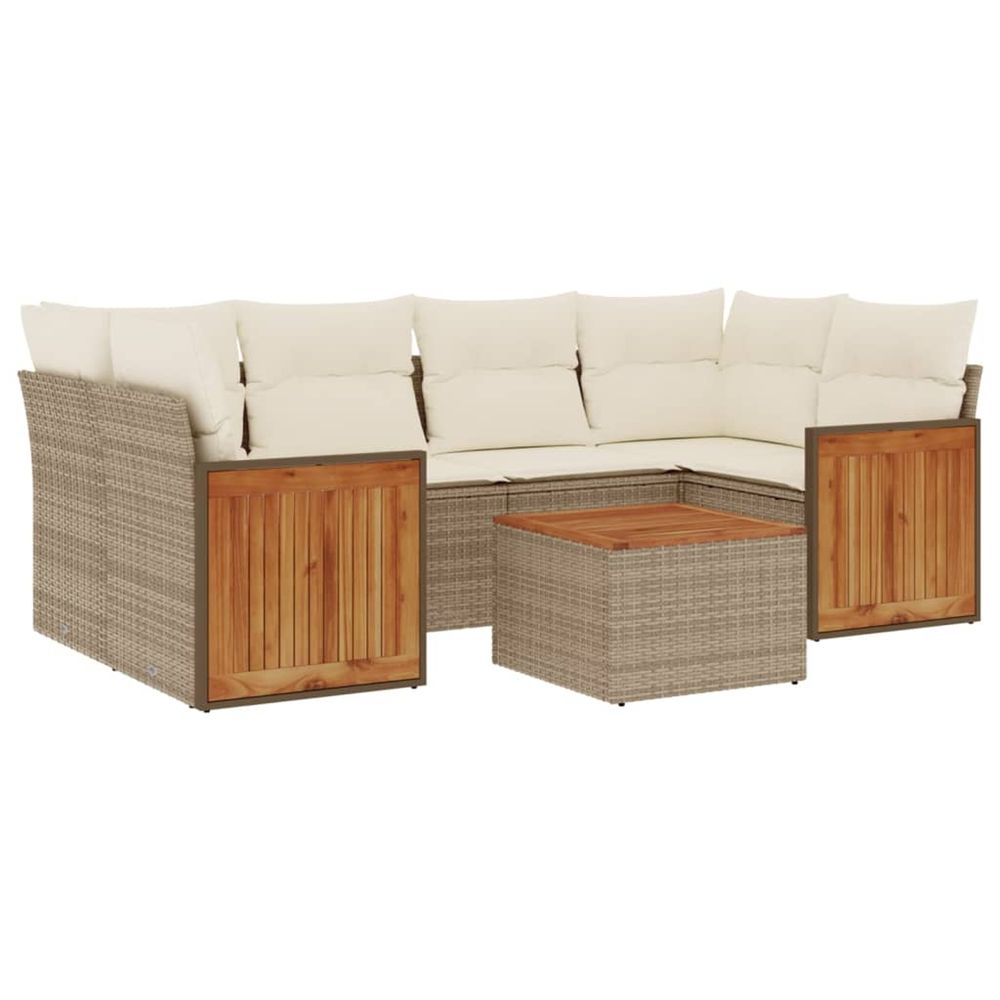 Salon de jardin avec coussins 7 pcs beige résine tressée