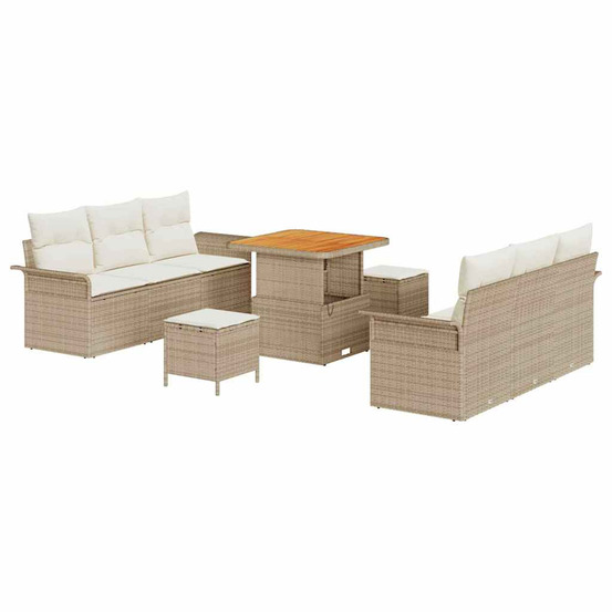 Ensemble de canapé de jardin avec coussin 9 pcs beige polyrotin