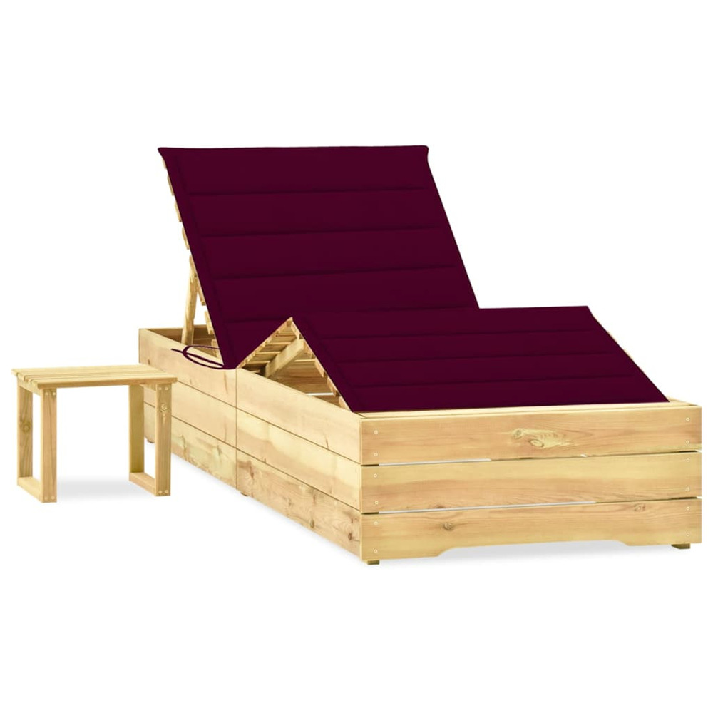 Chaise longue de jardin avec table et coussin pin imprégné bain de soleil