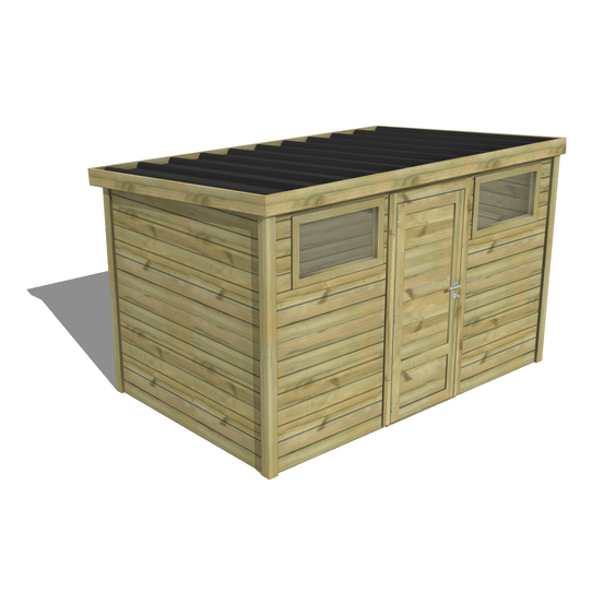 Abri de jardin bois pin traité autoclave 27mm - essentiel - 3,44x2,14m / 7m2 - bac acier - abri français