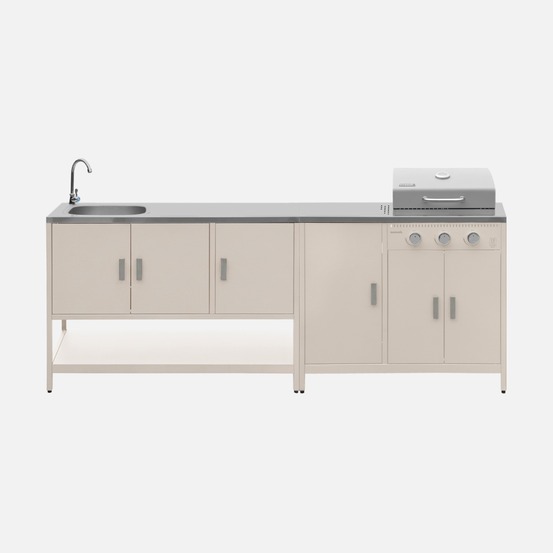 Cuisine extérieure naxos 2 modules acier inoxydable barbecue gaz 3 brûleurs avec évier