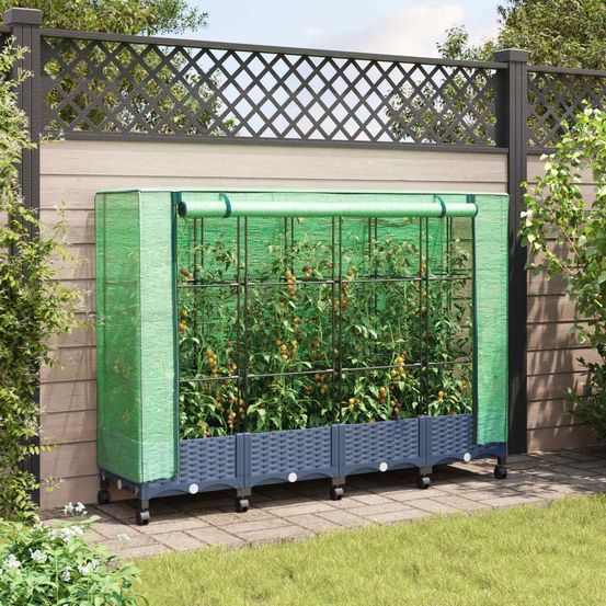 Lot 4 jardinières serre pp terrasse protection cultures 160cm gris