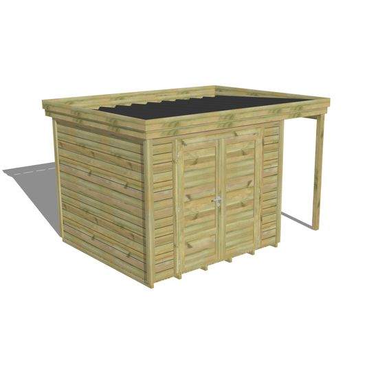 Abri de jardin bois pin traité autoclave 27mm - 3,64x2,64m / 10m2 - bac acier - plancher bois