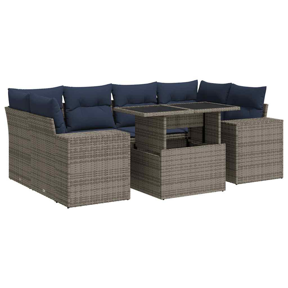 Salon de jardin avec coussins 7 pcs gris résine tressée acacia