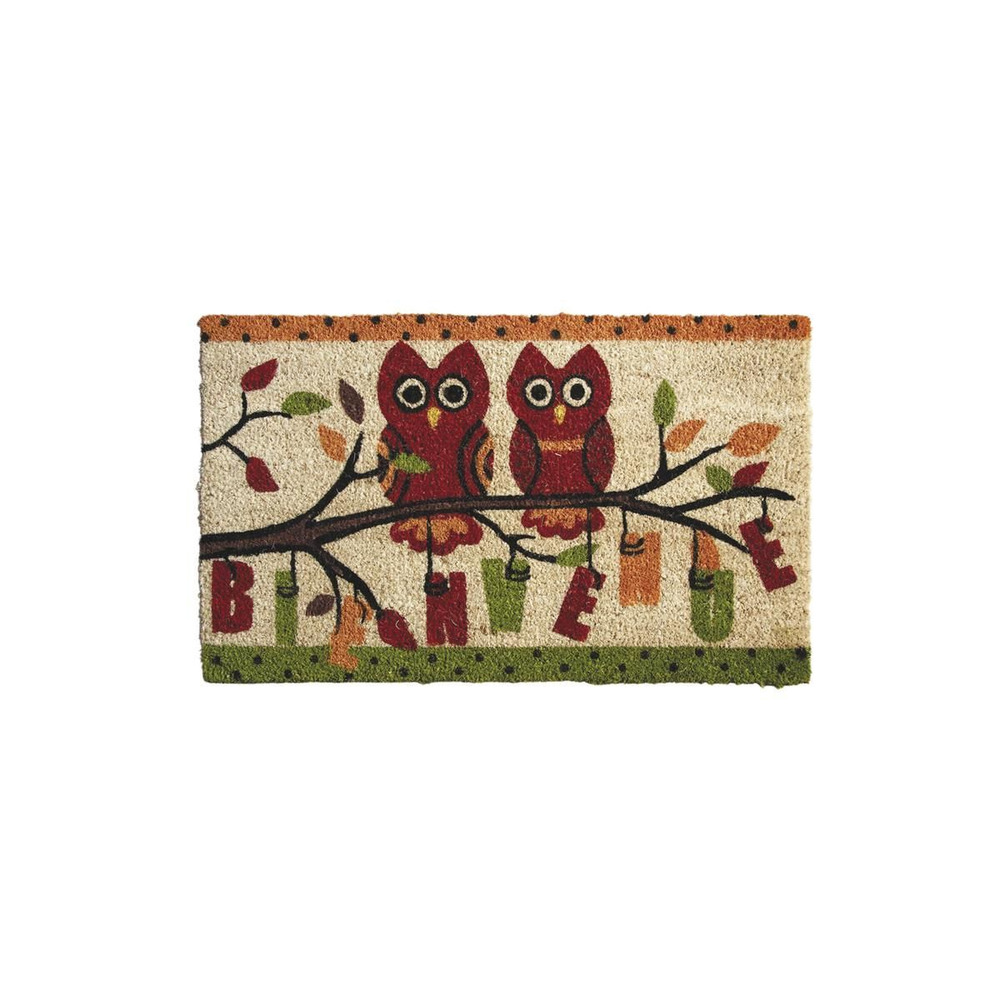 Paillasson en coco avec inscriptions 75 x 45 cm hiboux bienvenue