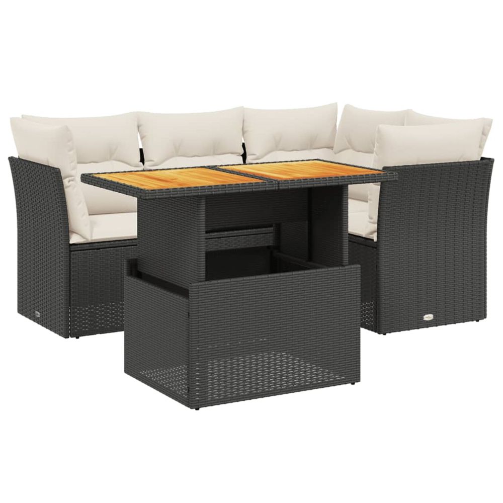 Salon de jardin 5 pcs avec coussins noir résine tressée