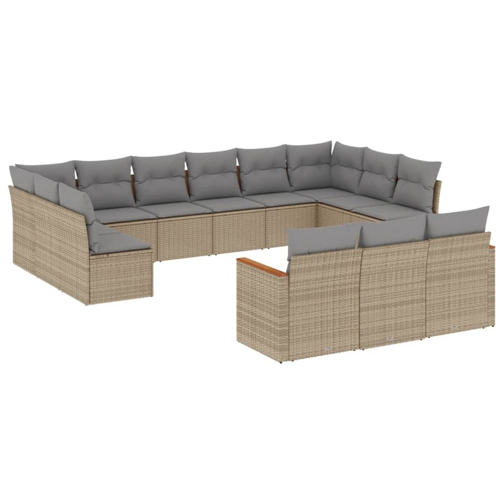 Salon de jardin avec coussins 13 pcs beige résine tressée