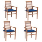 Chaises à dîner 4 pcs avec coussins bleu royal bois de teck