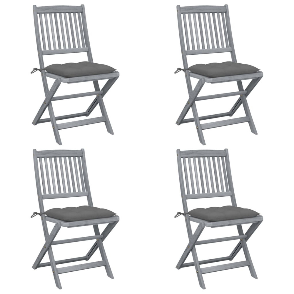 Chaises pliables d'extérieur lot de 4 et coussins bois d'acacia