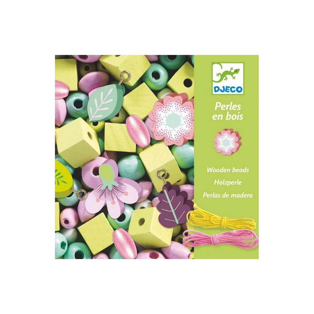 Perles en bois foison de perles feuilles et fleurs