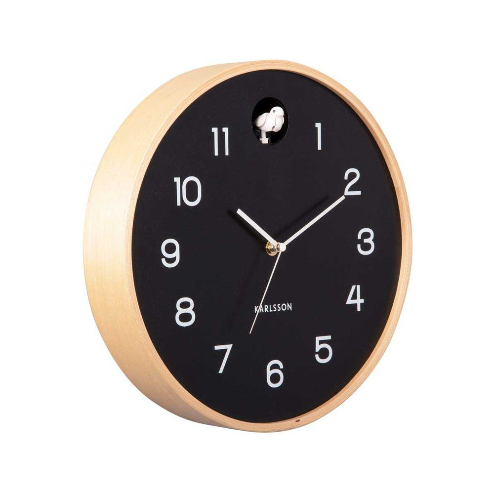 Horloge en bois de bouleau natural cuckoo noir