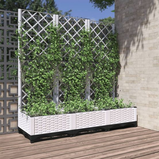 Grande jardinière treillis pp pour plantes grimpantes terrasse jardin blanc 120cm