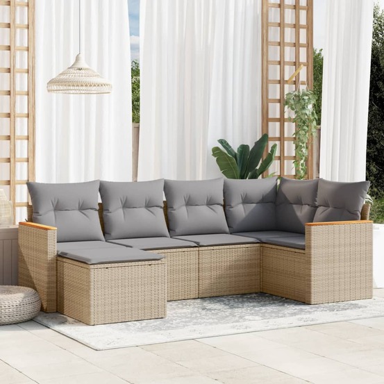 Salon de jardin avec coussins 6pcs mélange beige résine tressée