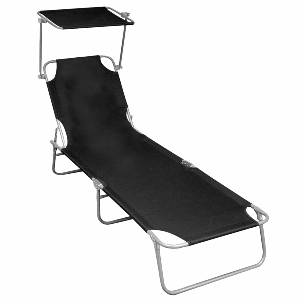 Transat chaise longue bain de soleil lit de jardin terrasse meuble d'extérieur pliable avec auvent noir aluminium