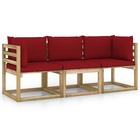 Canapé de jardin meuble extérieur 3 places avec coussins rouge bordeaux