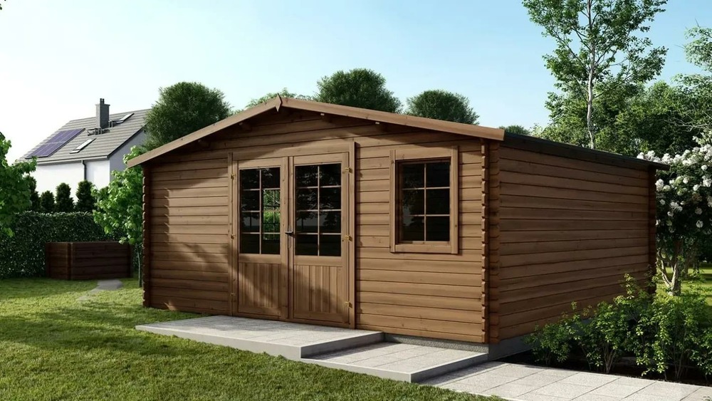 Abri de jardin en bois - 25m2 - 5x5m - traité - ep. 28mm - couleur: marron - dom596 - altanka