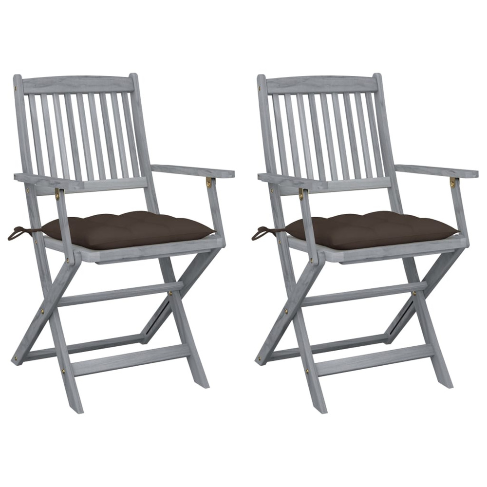 Chaises pliables d'extérieur lot de 2 et coussins bois d'acacia