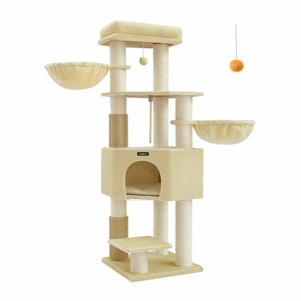 Arbre à chat grand et stable avec tapis chaud auto-toiletteurs poteaux à griffer niche hamacs plateformes corde en sisal 50 x