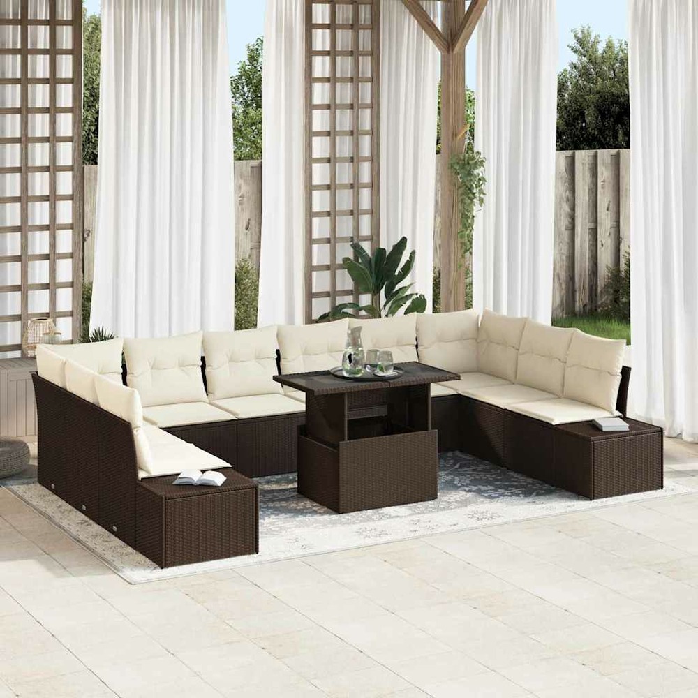 Ensemble de canapé de jardin 11 pcs marron poly rotin
