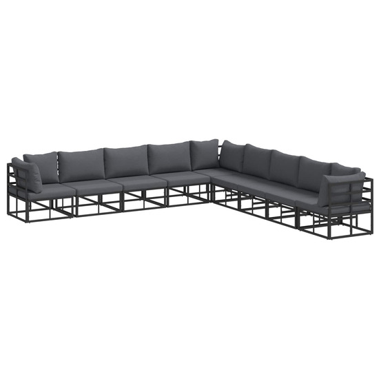 Ensemble de canapé de jardin avec coussin 9 pcs noir aluminium