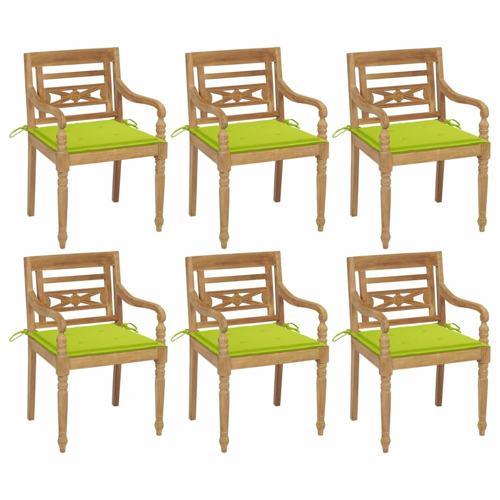 Chaises batavia avec coussins 6 pcs bois de teck solide