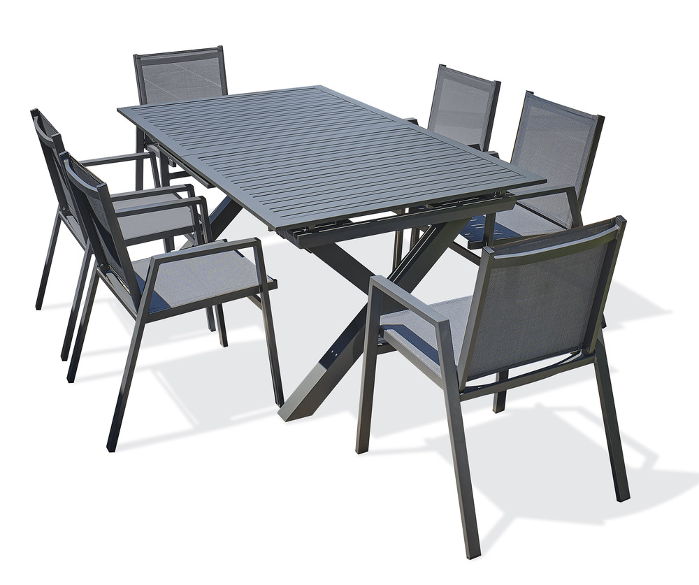 Ensemble repas floride 6 places en aluminium anthracite