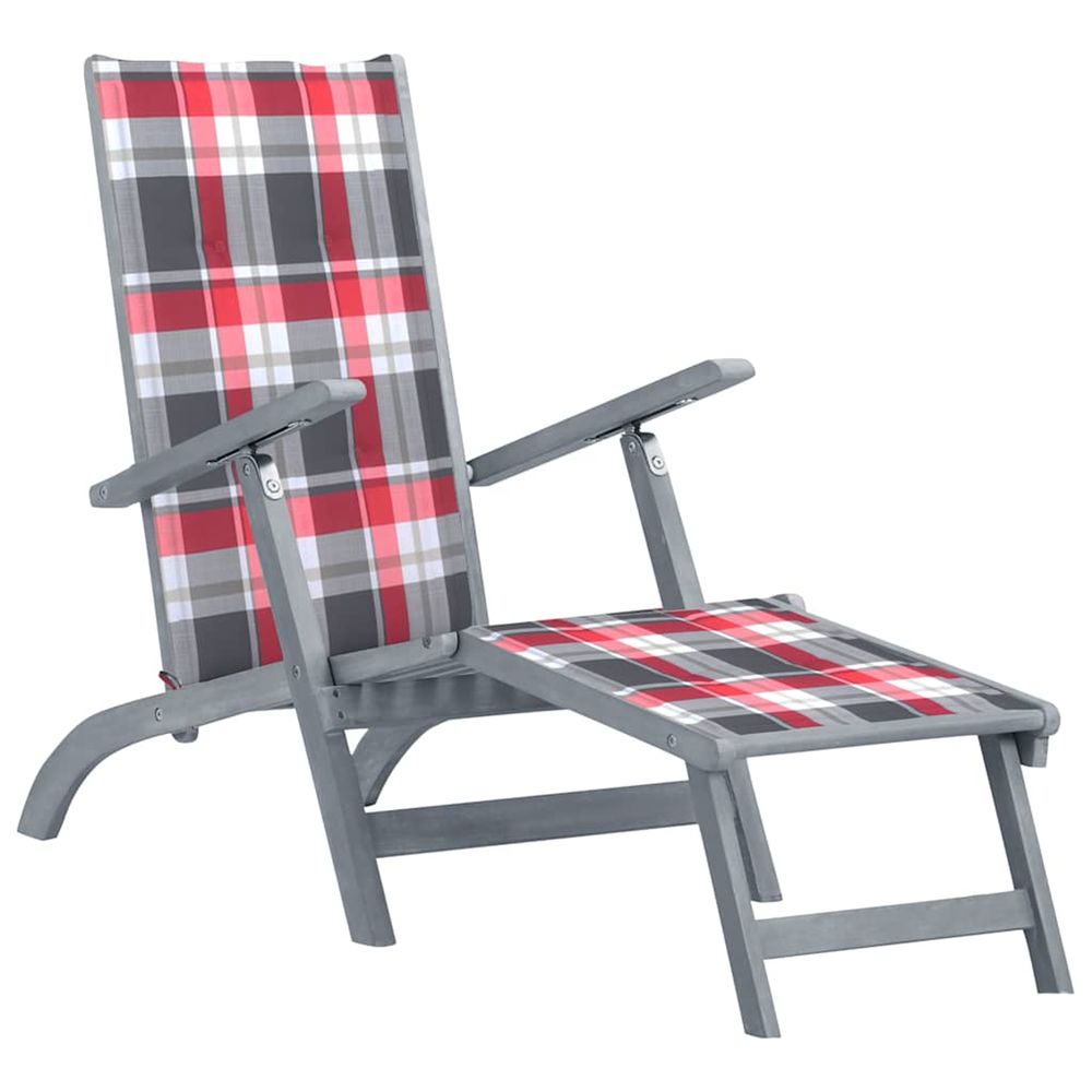 Chaise longue d'extérieur repose-pied et coussin acacia solide bain de soleil