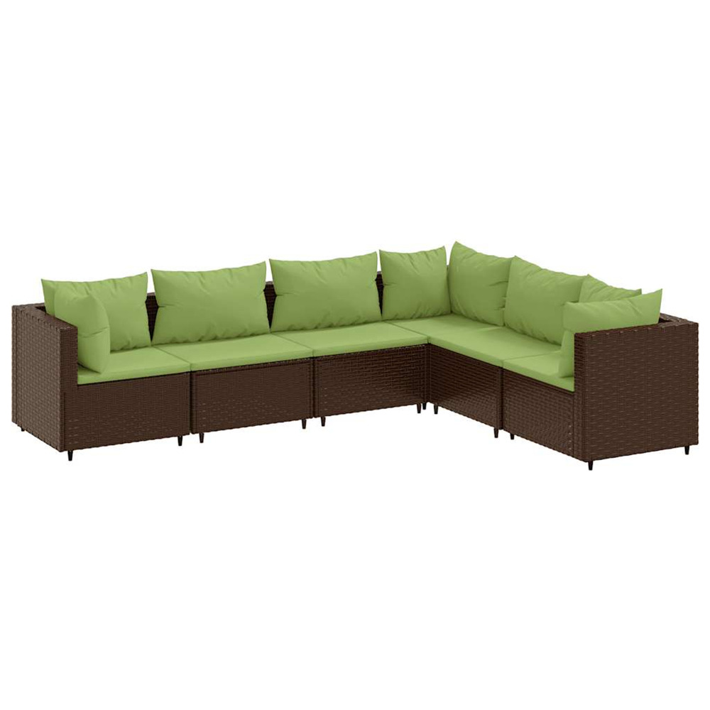 Salon de jardin 6 pcs avec coussins marron résine tressée