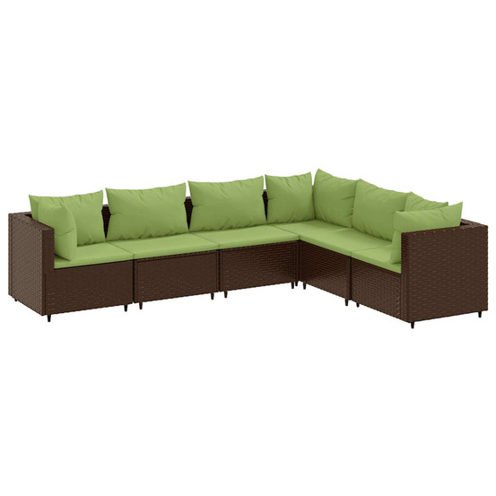Salon de jardin 6 pcs avec coussins marron résine tressée