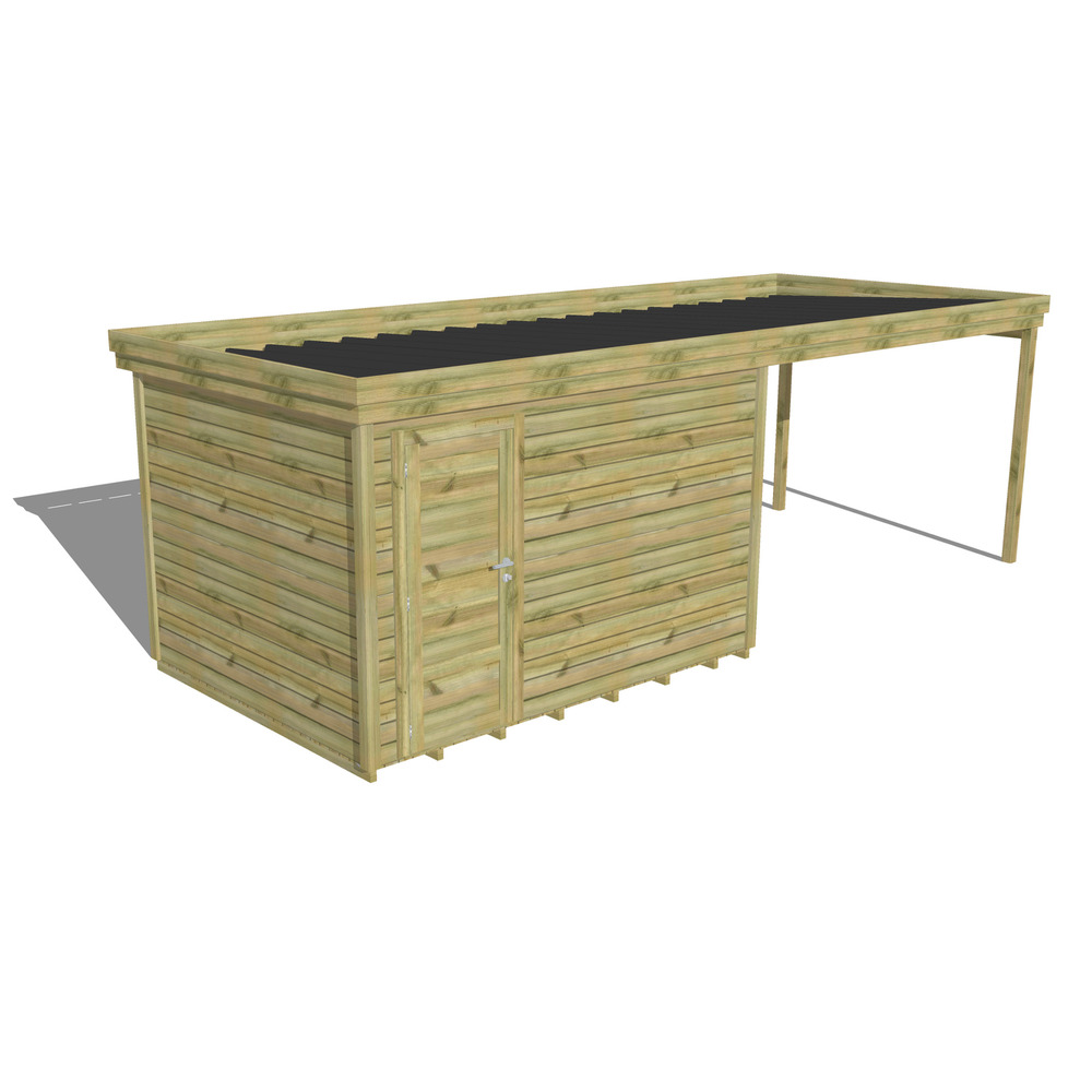 Abri de jardin bois pin traité autoclave 27mm - 6,94x2,64m / 18m2 - bac acier - plancher bois