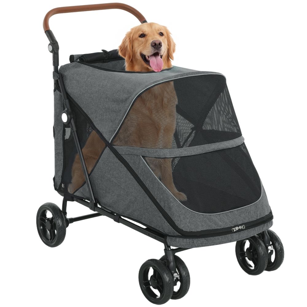 Poussette grands chiens métal tissu oxford balade confort roues pivot gris - comfortxl outdoor living