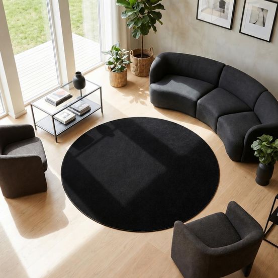 Tapis rond salle de gym ø200cm tissé noir rond motif uni nossa