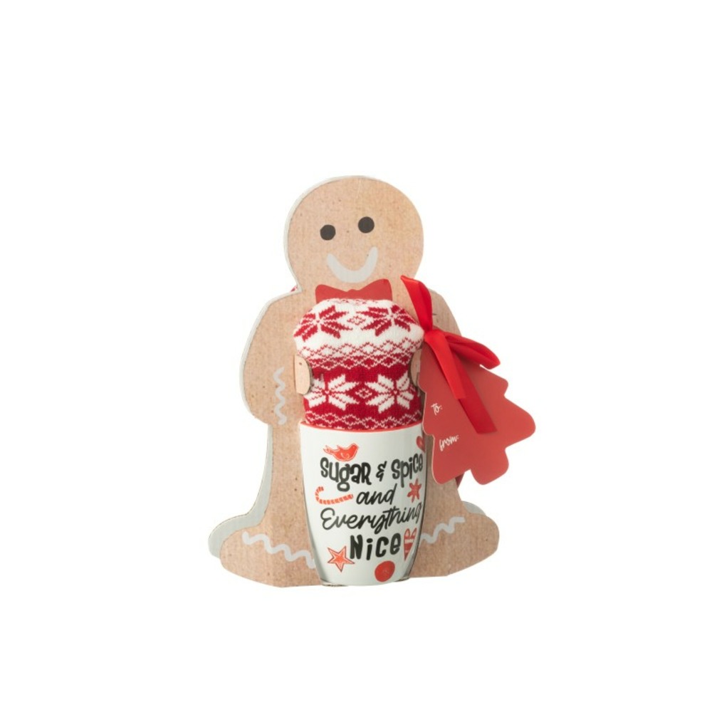 Mug avec chaussons en céramique rouge 20x6.5x27.5 cm