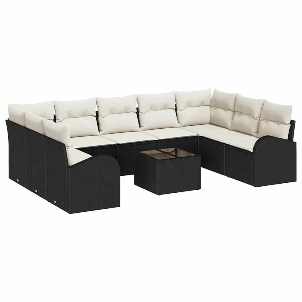 Ensemble de canapés avec coussin 10 pcs noir et blanc polyrotin