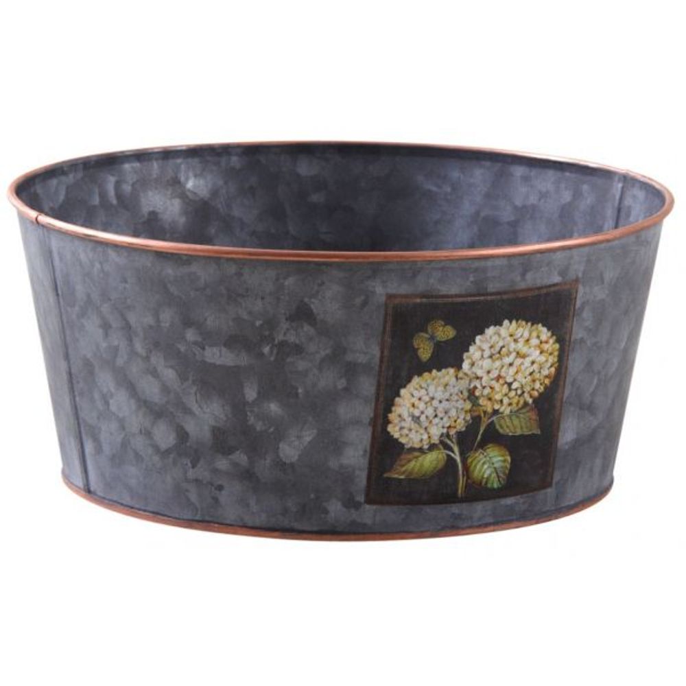 Corbeille ronde en métal patiné gris hortensia