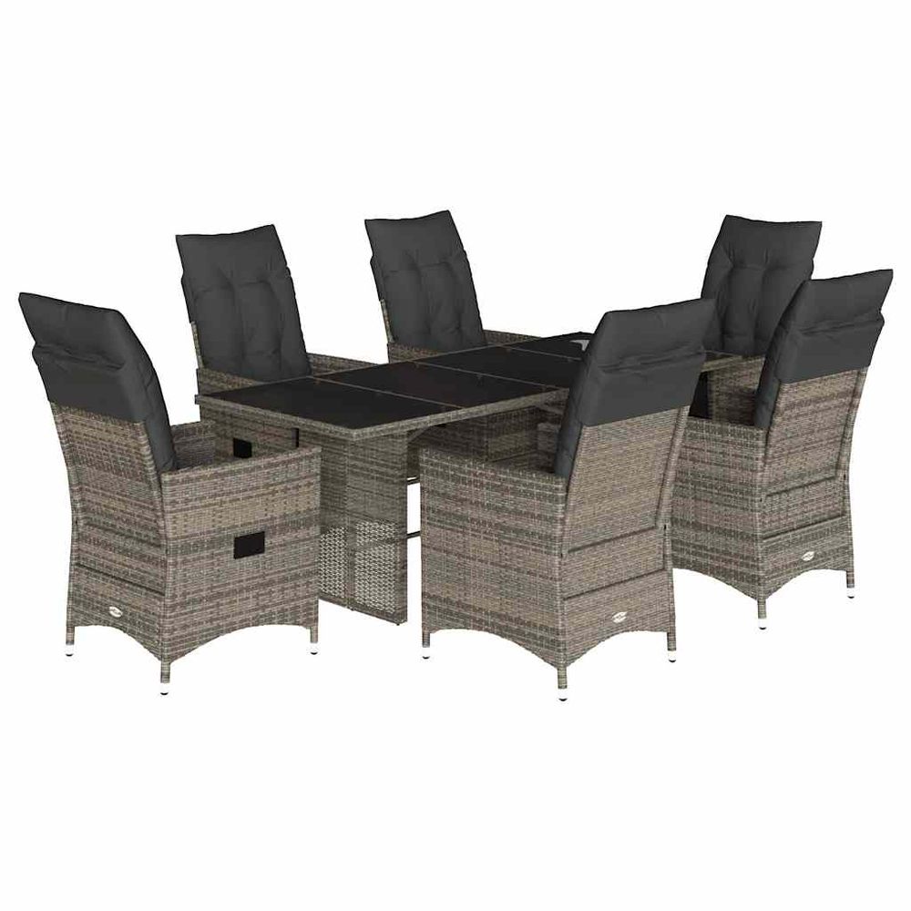 Ensemble à manger de jardin et coussins 7 pcs gris rotin