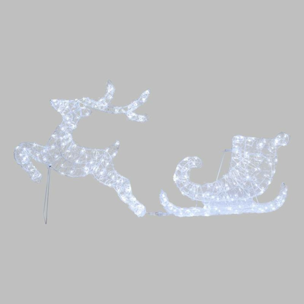 Renne au galop h65cm avec traîneau 2d acrylique 220 leds blanc froid lotti