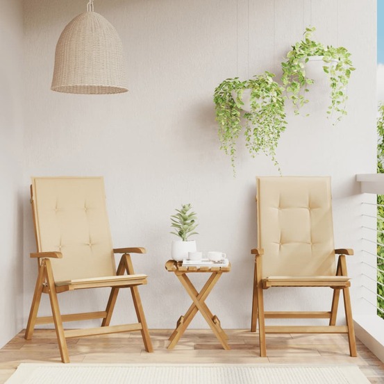 Chaises de jardin inclinables lot de 2 et coussins teck massif
