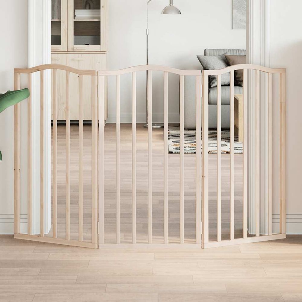 Barrière sécurité chien haute pliable en bois 3 panneaux intérieur brun 150x90 cm